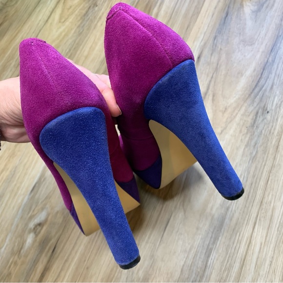 STEVE MADDEN “Toni” Purple + Cobalt Blue Platform Mary Janes Suede Heels Size 8 - Picture 6 of 9